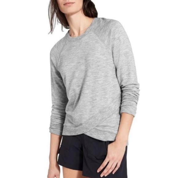 Athleta Womens Criss Cross Sweatshirt in Light Heather Grey Cozy Soft XS - Picture 1 of 4